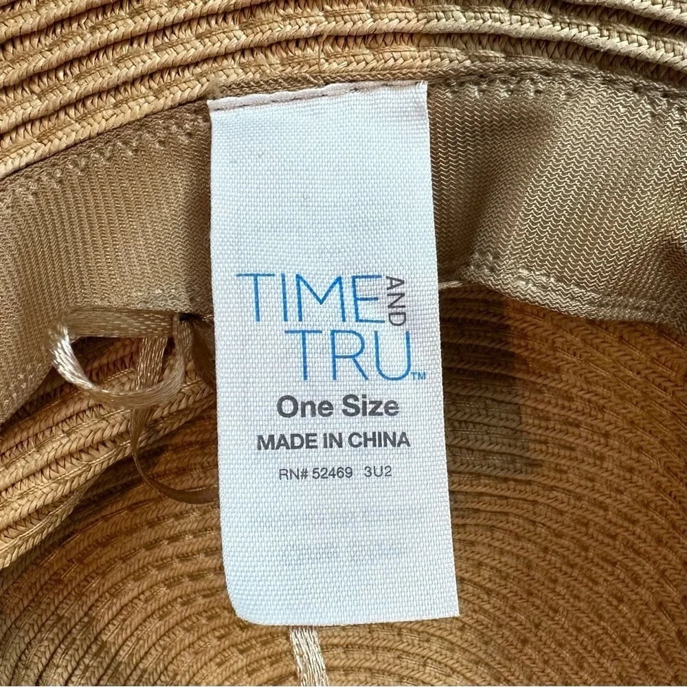 NWOT Time and Tru Wide Brim Straw Floppy Packable Summer Beach Hat, OS